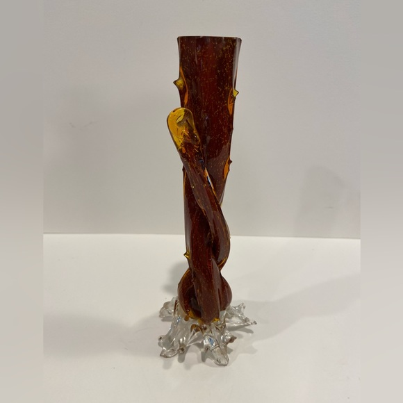 Vtg Antique Thorn Tree Twig, Twisted Bud Vase Blown Glass 7.5” Tall - Picture 12 of 13